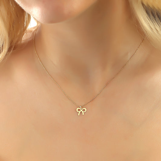 14k Solid Gold Bow Necklace