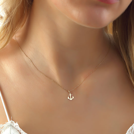 14k Solid Gold Anchor Necklace