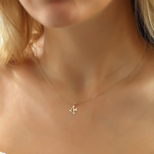 14k Solid Gold Bird Necklace