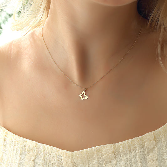 14k Solid Gold Butterfly Necklace