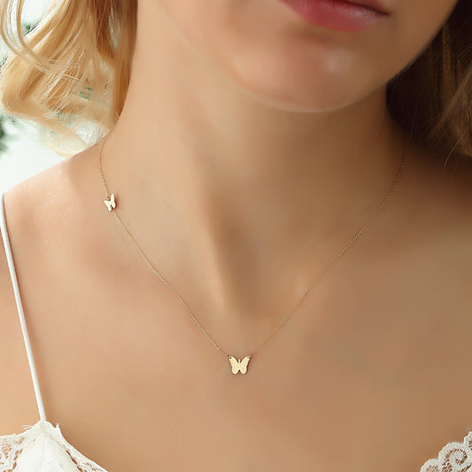 14k Solid Gold Butterfly Necklace