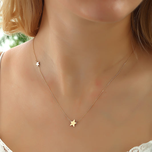 14k Solid Gold Star Necklace