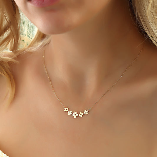 14k Solid Gold Flower Necklace