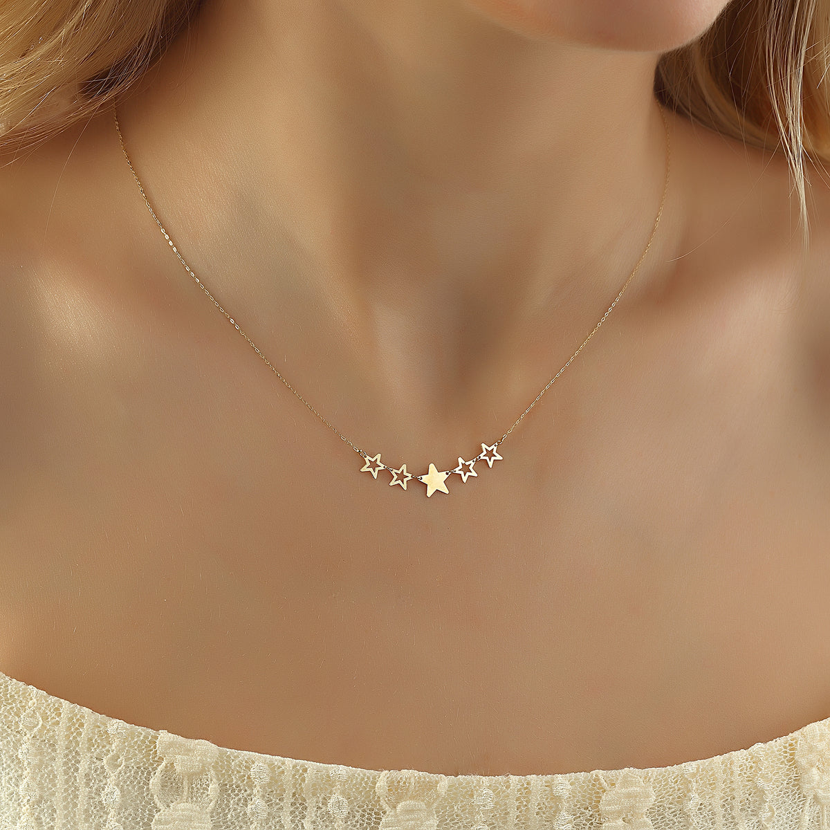 14k Solid Gold Star Necklace