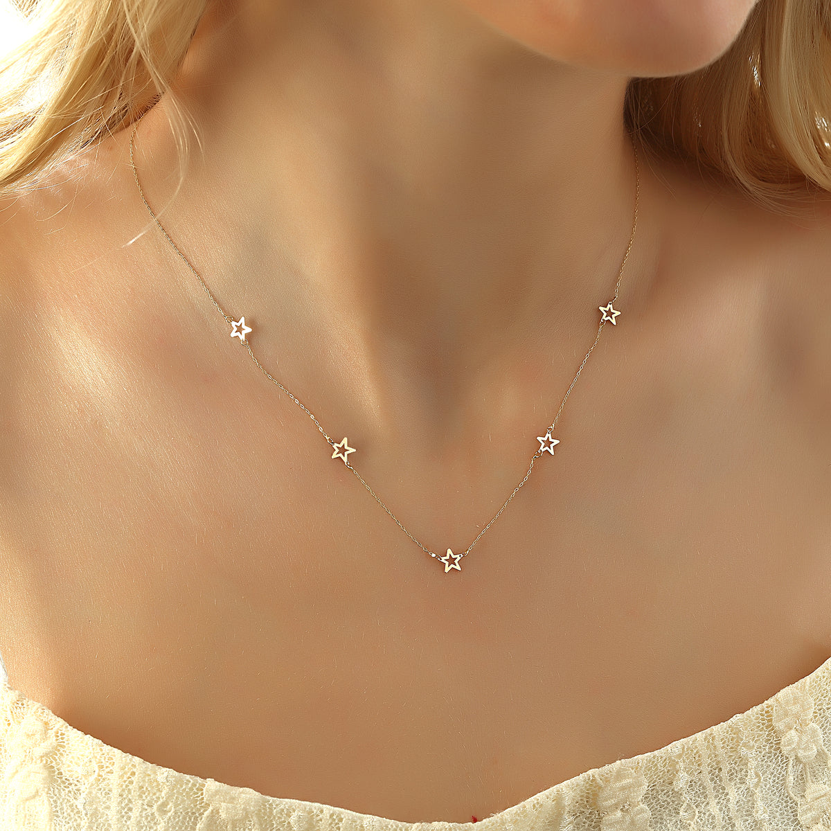 14k Solid Gold Star Necklace