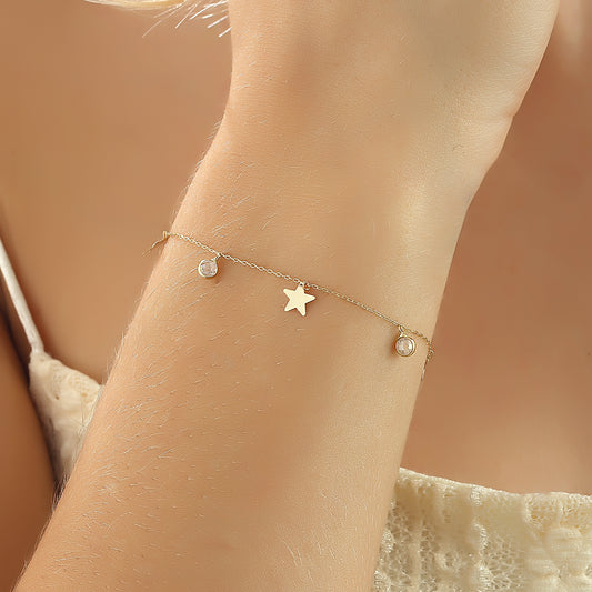 14k Solid Gold Star Bracelet