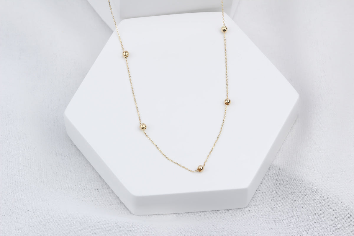 14k Solid Gold Ball Necklace - alternate view 2