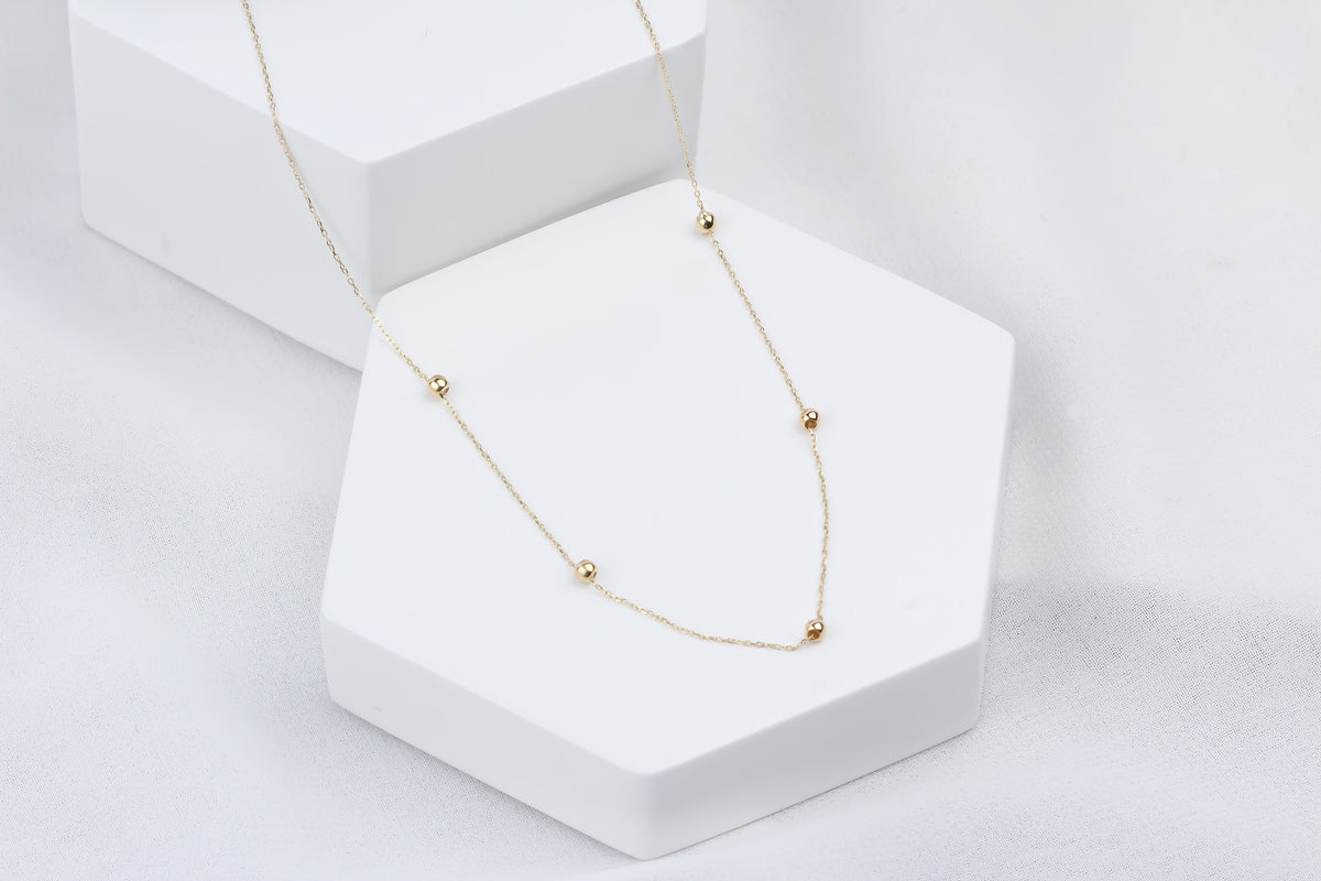 14k Solid Gold Ball Necklace - alternate view 3