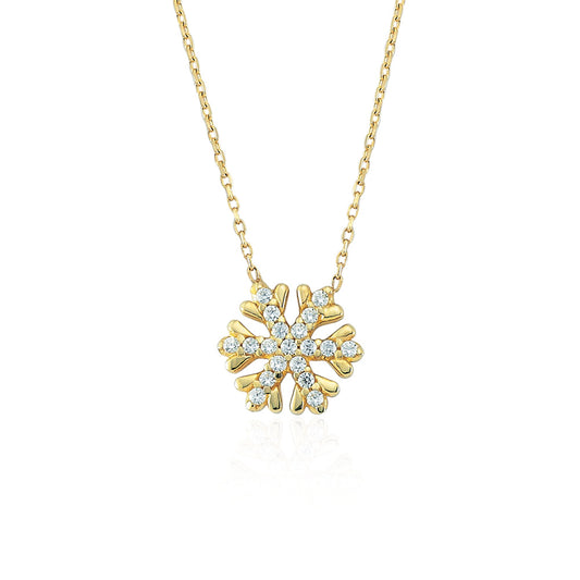 14k Solid Gold Snowflake Necklace