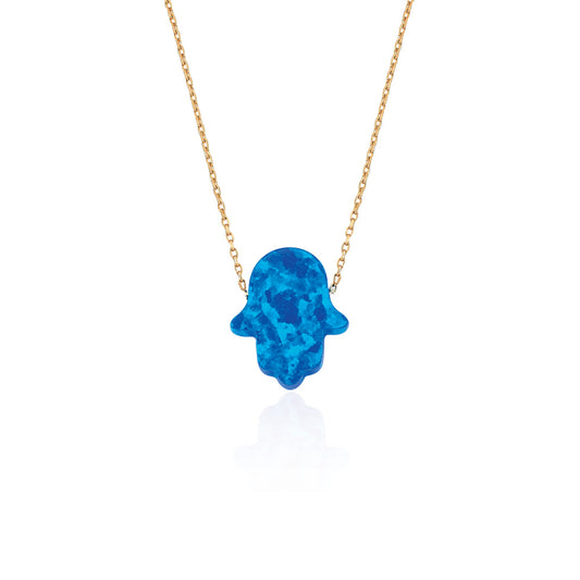 14k Solid Gold Opal Pave Hamsa Hands Necklace