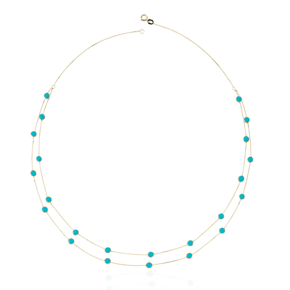 14k Solid Gold Turquoise Pave Necklace - alternate view 2