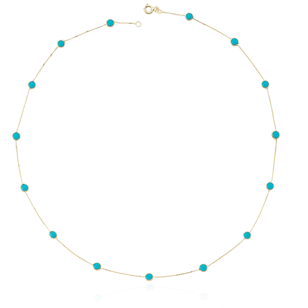 14k Solid Gold Turquoise Pave Necklace - alternate view 2
