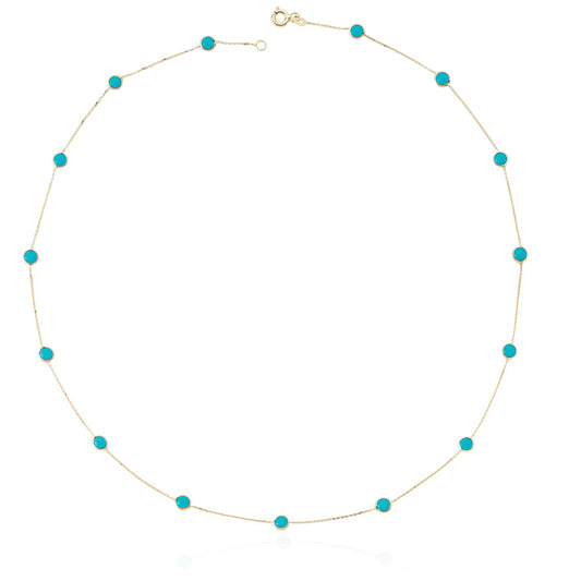 14k Solid Gold Turquoise Pave Necklace - alternate view 2