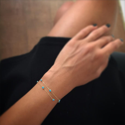 14k Solid Gold Turquoise Bracelet