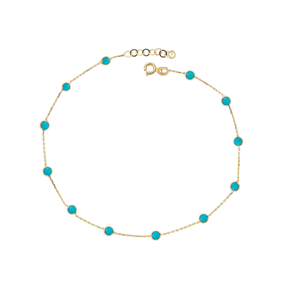 14k Solid Gold Turquoise Anklet