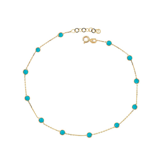 14k Solid Gold Turquoise Anklet