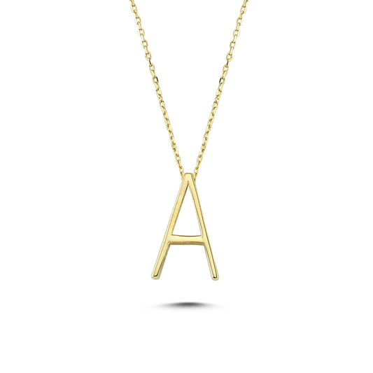 14k Solid Gold 3D A Letter Necklace