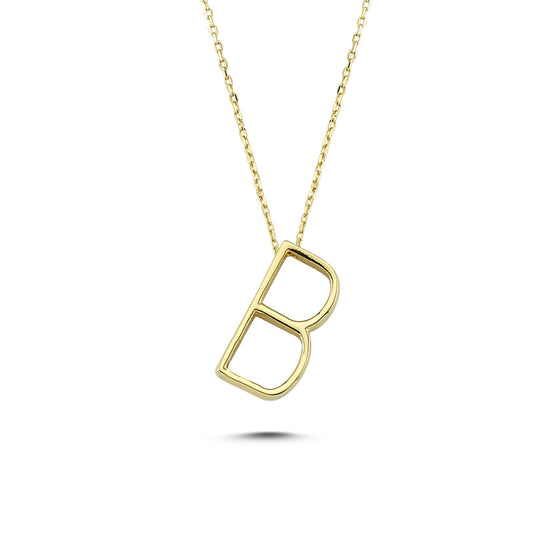 14k Solid Gold 3D B Letter Necklace