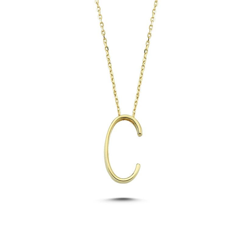 14k Solid Gold 3D C Letter Necklace