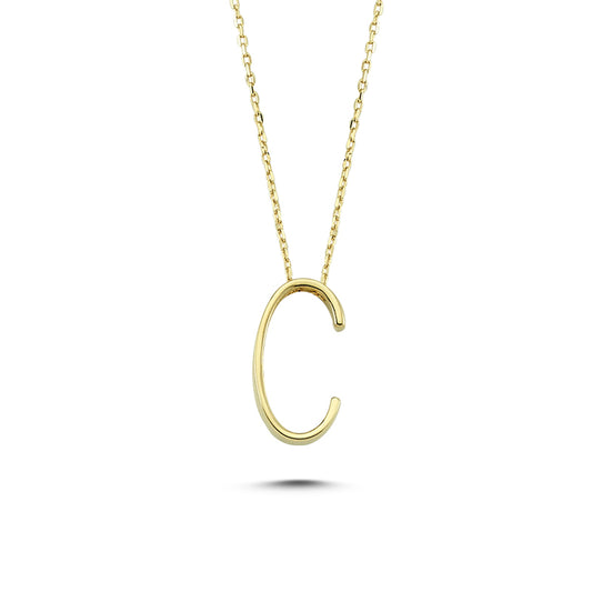 14k Solid Gold 3D C Letter Necklace
