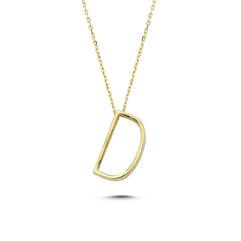 14k Solid Gold 3D D Letter Necklace