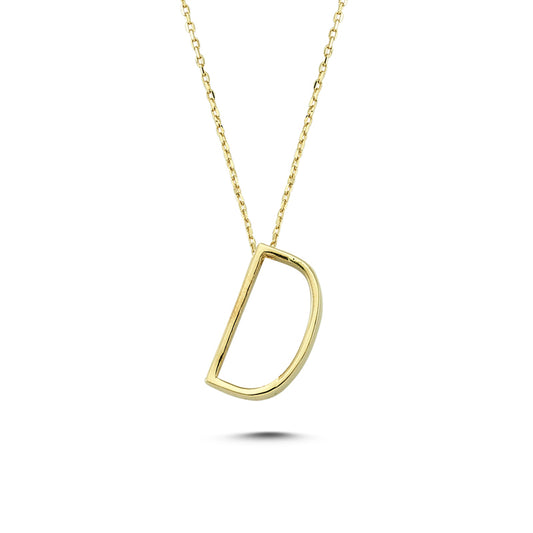 14k Solid Gold 3D D Letter Necklace