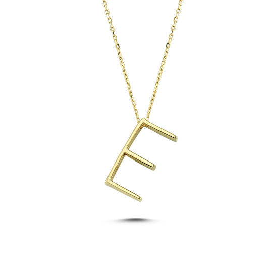 14k Solid Gold 3D E Letter Necklace