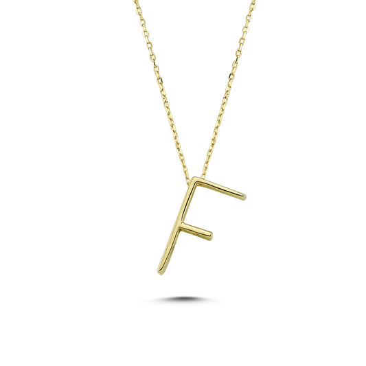 14k Solid Gold 3D F Letter Necklace