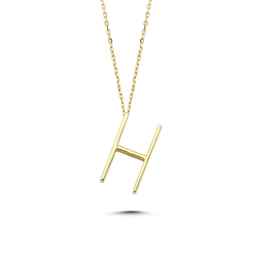 14k Solid Gold 3D H Letter Necklace