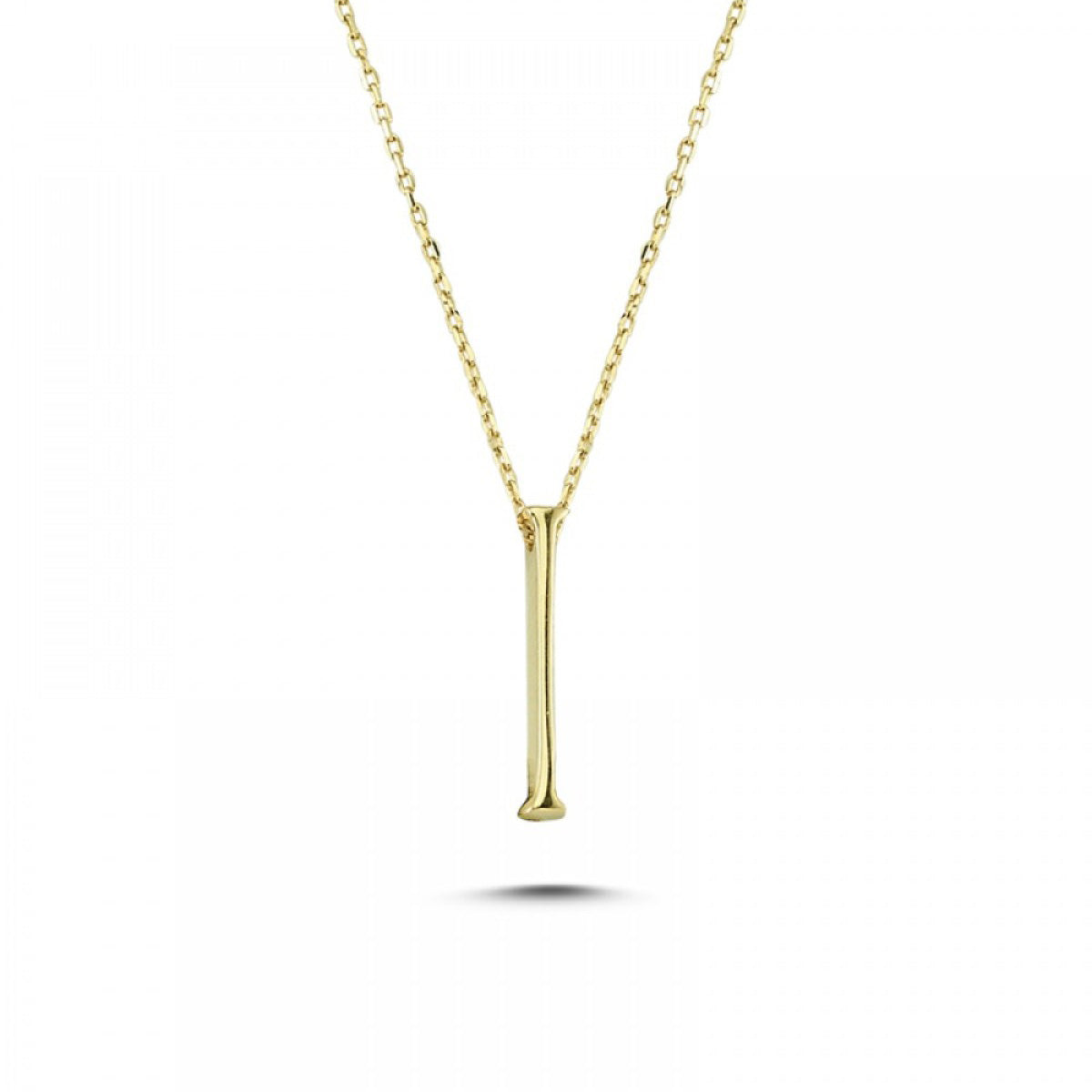 14k Solid Gold 3D I Letter Necklace