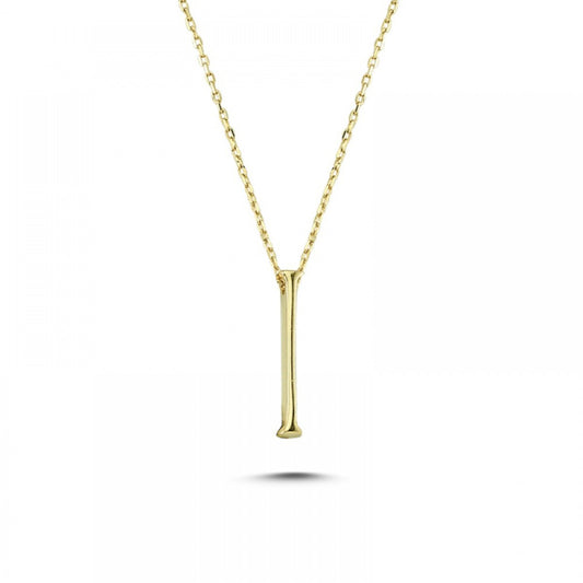 14k Solid Gold 3D I Letter Necklace