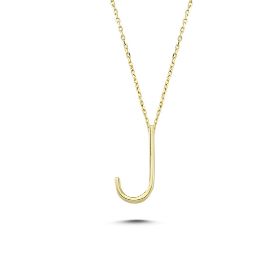 14k Solid Gold 3D J Letter Necklace