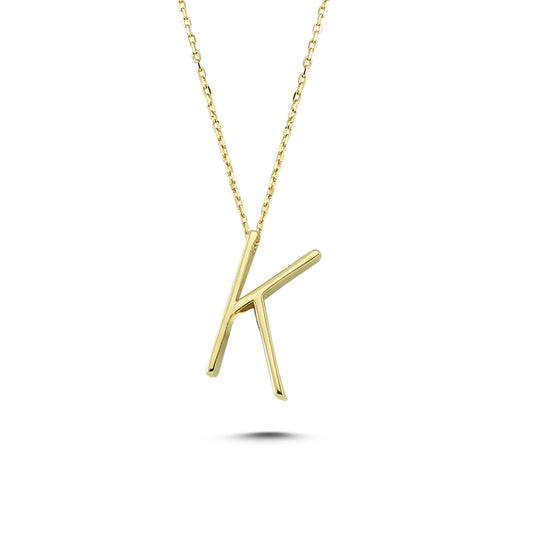 14k Solid Gold 3D K Letter Necklace