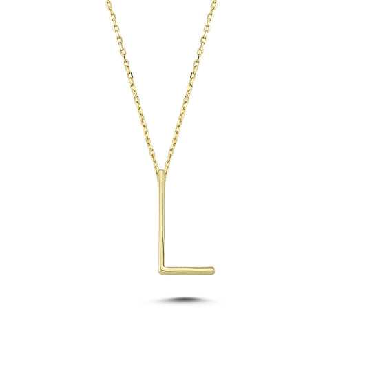 14k Solid Gold 3D L Letter Necklace