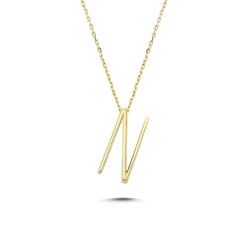14k Solid Gold 3D N Letter Necklace