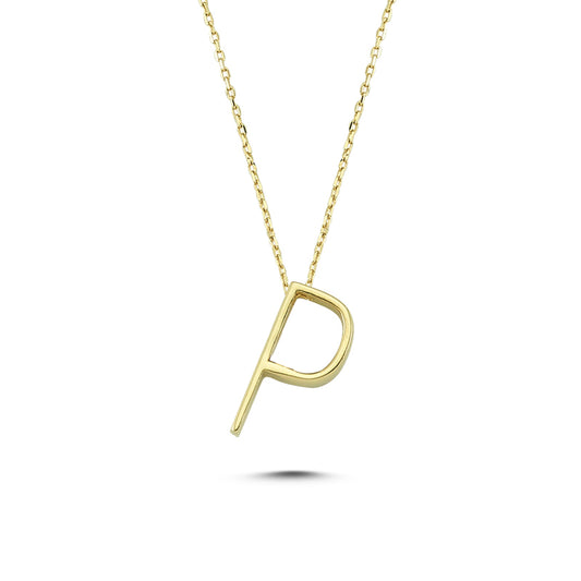 14k Solid Gold 3D P Letter Necklace
