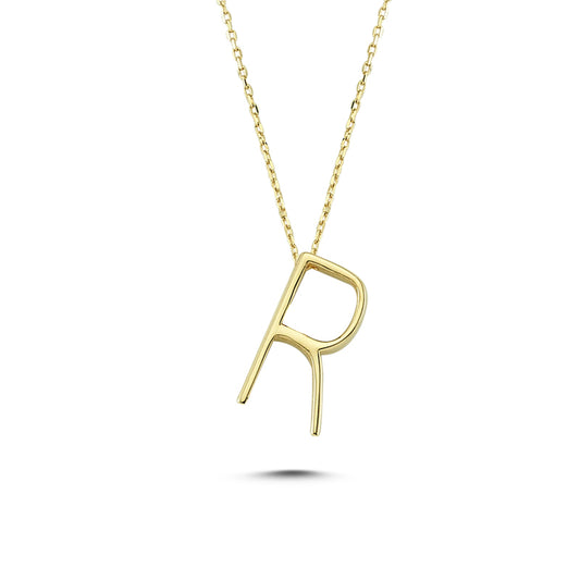 14k Solid Gold 3D R Letter Necklace