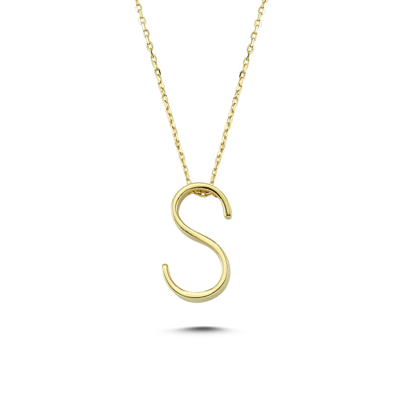 14k Solid Gold 3D S Letter Necklace