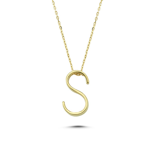 14k Solid Gold 3D S Letter Necklace