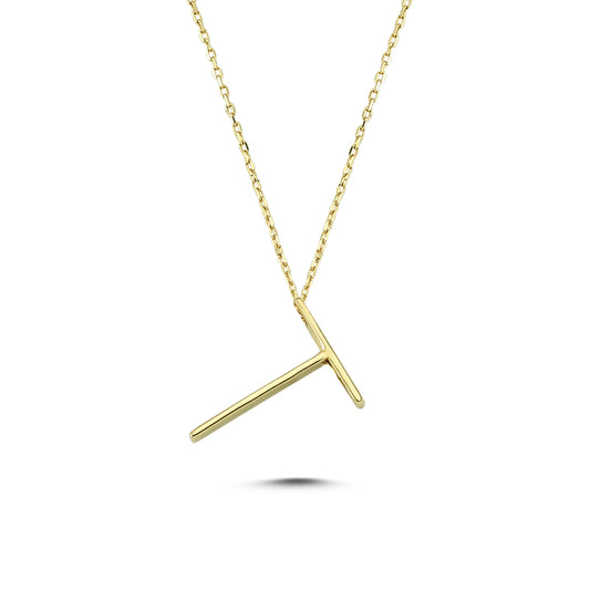 14k Solid Gold 3D T Letter Necklace