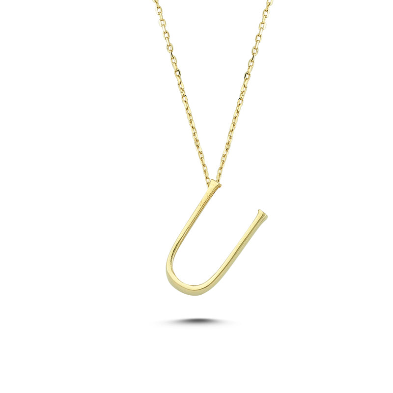 14k Solid Gold 3D U Letter Necklace