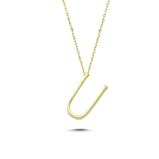 14k Solid Gold 3D U Letter Necklace