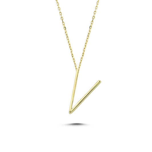 14k Solid Gold 3D V Letter Necklace
