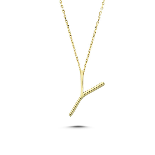 14k Solid Gold 3D Y Letter Necklace