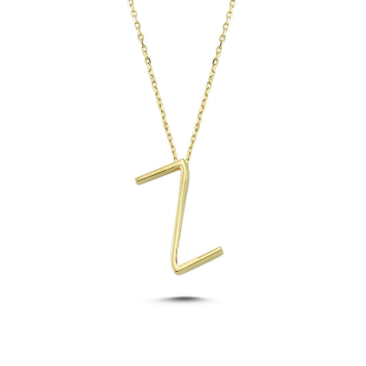 14k Solid Gold 3D Z Letter Necklace