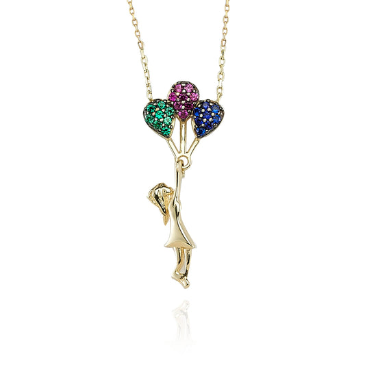 14k Solid Gold Balloon Girl Necklace