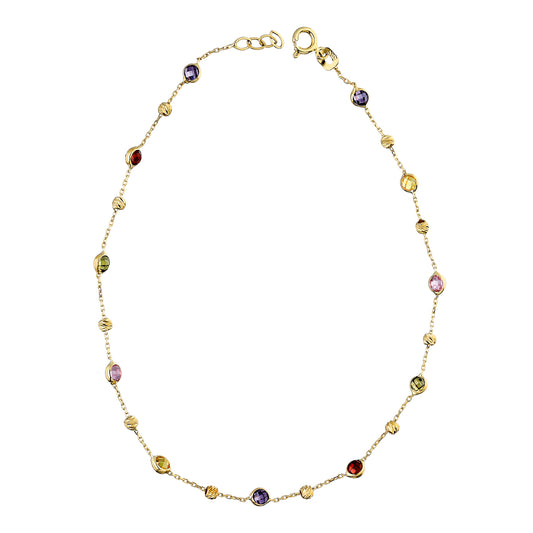 14k Solid Gold Colored Pave Anklet