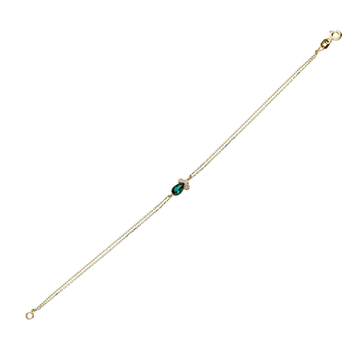 14k Solid Gold Green Pave Drop Bracelet - alternate view 2