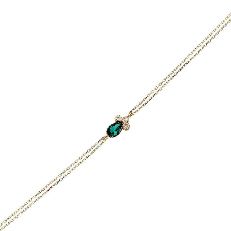 14k Solid Gold Green Pave Drop Bracelet