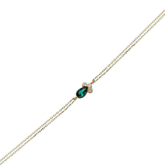 14k Solid Gold Green Pave Drop Bracelet